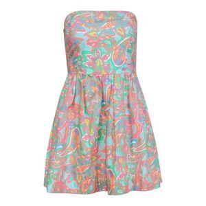 Lilly Pulitzer Multicolor Pastel Ocean Print 100% Cotton Strapless Dress Sz S